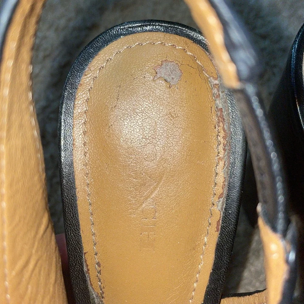 COACH black peep toe buckle Slingback stacked heals - Picture 5 of 9
